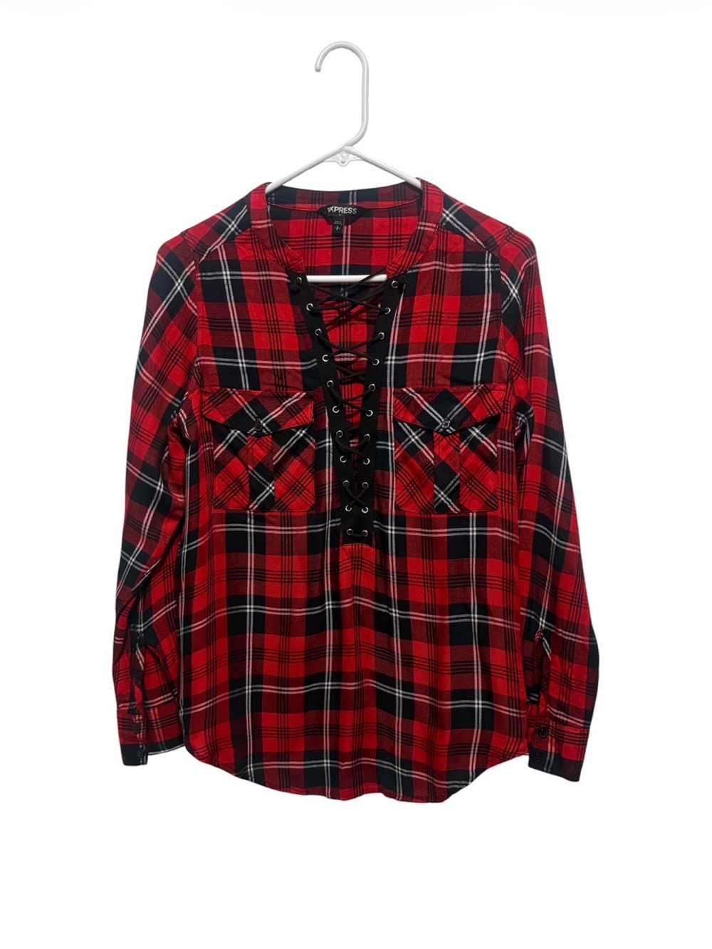 Express Plaid Lace-Up Shirt